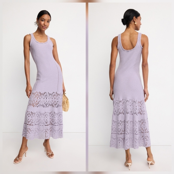Adam Lippes Crochet Midi Casual dress Square neck Sleeveless Size L - Picture 1 of 11